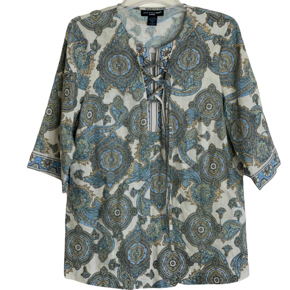 Saint Tropez Linen Blend Paisley Tunic Size 1x - Picture 1 of 8